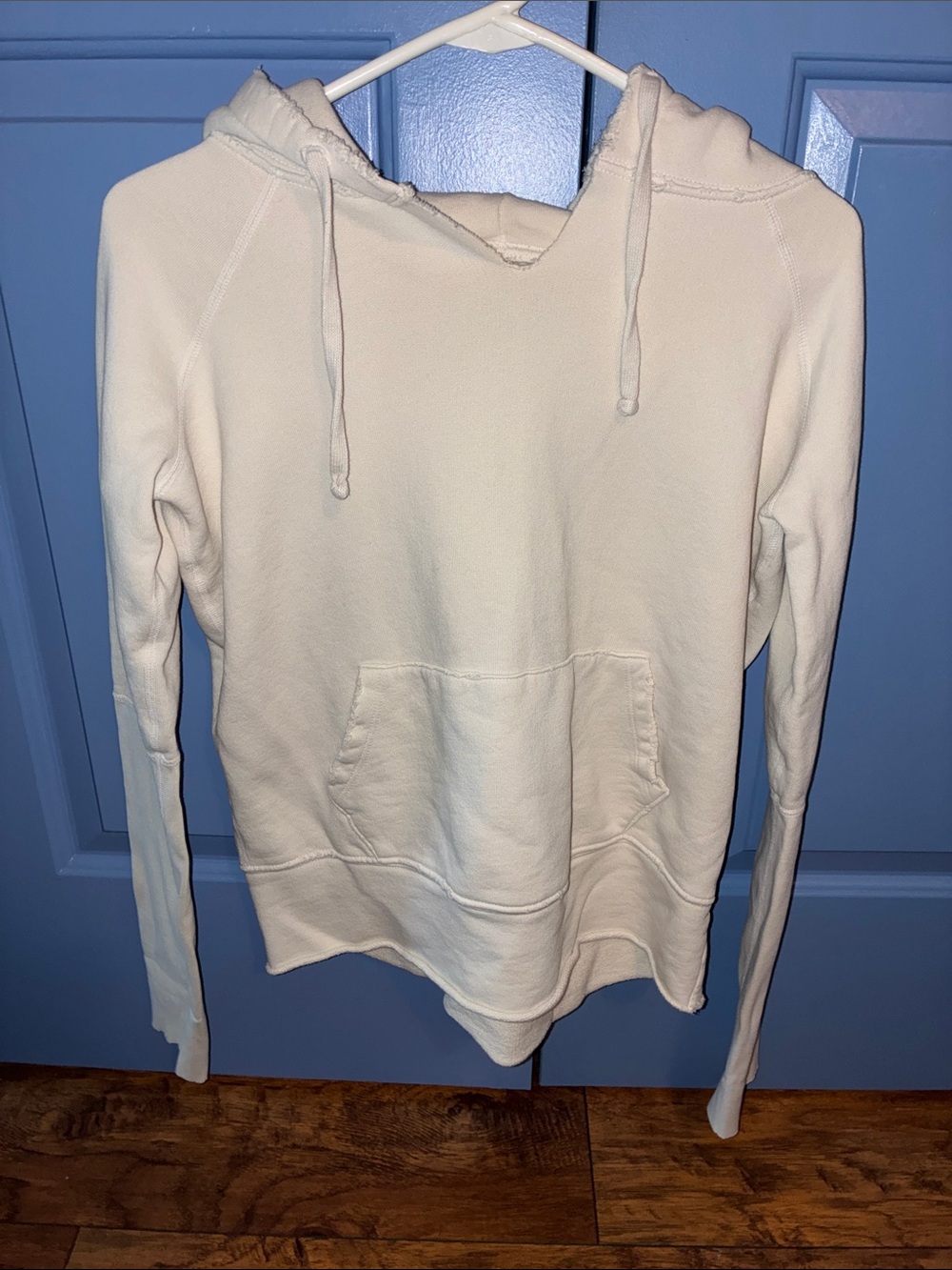 Nili Lotan Ivory V-Neck Distressed Hooded Pullover XS